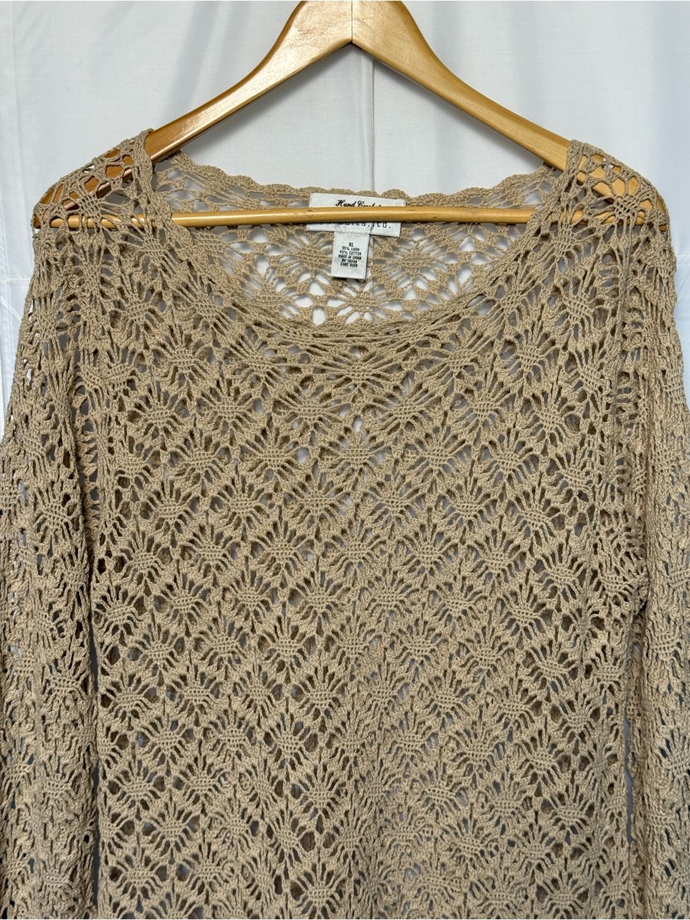 Pursuits Ltd Hand Crochet Linen Cotton Blend Open Knit Sweater Boho XL - Picture 3 of 6